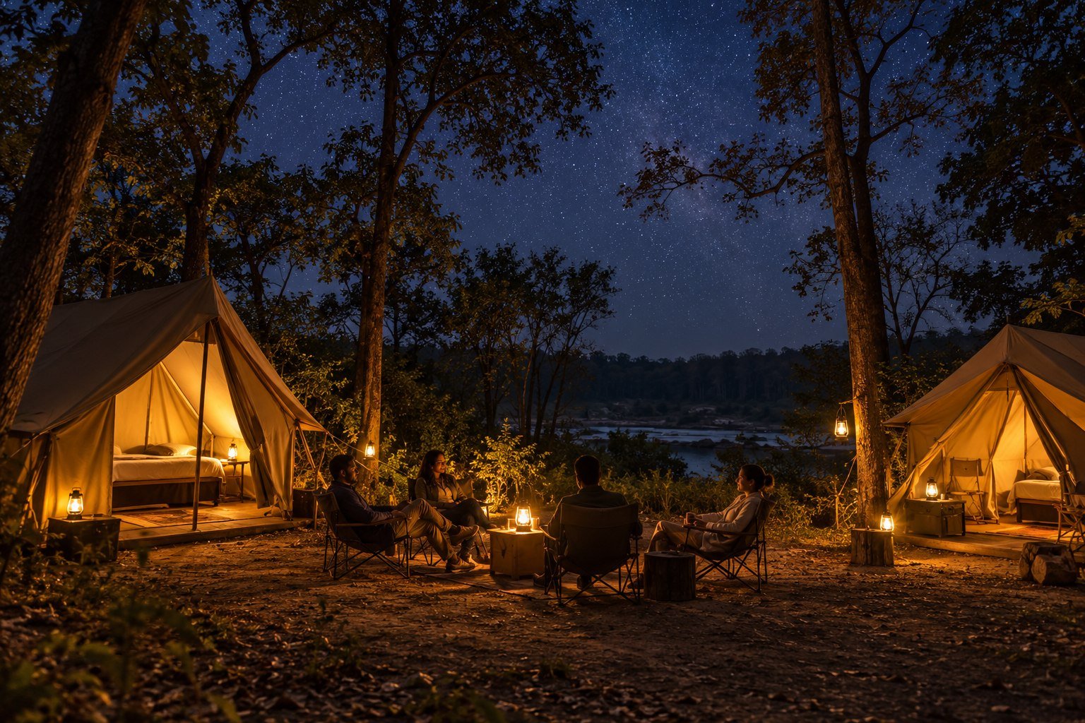 Camping beneath the night sky