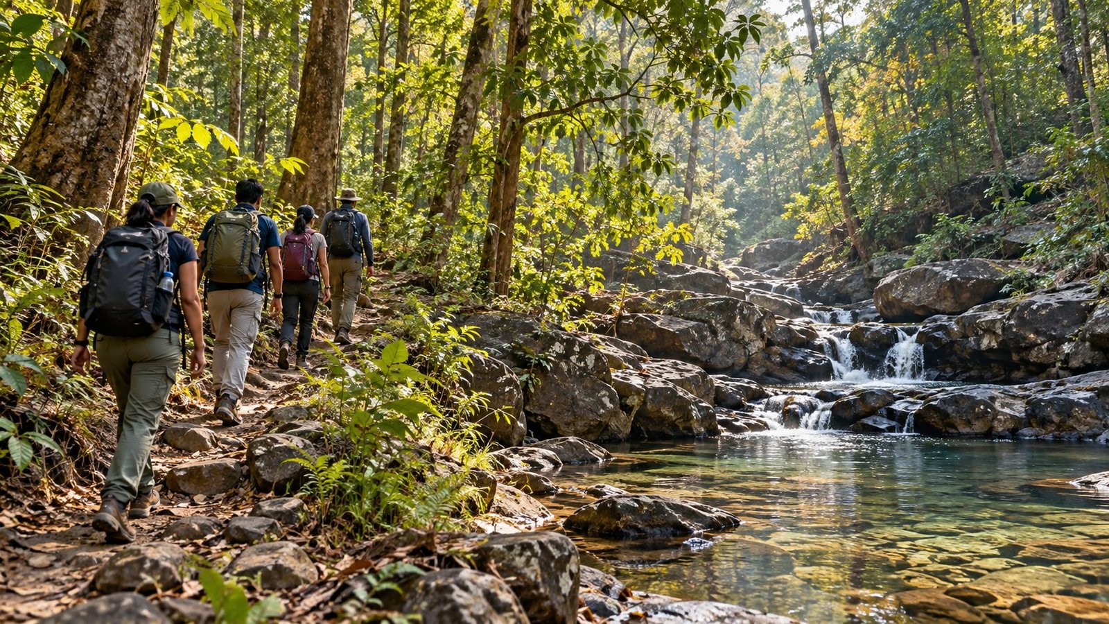 A river trail winding into the forest