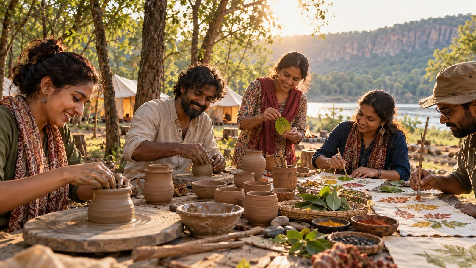AI-generated illustrative pottery and outdoor art workshop
